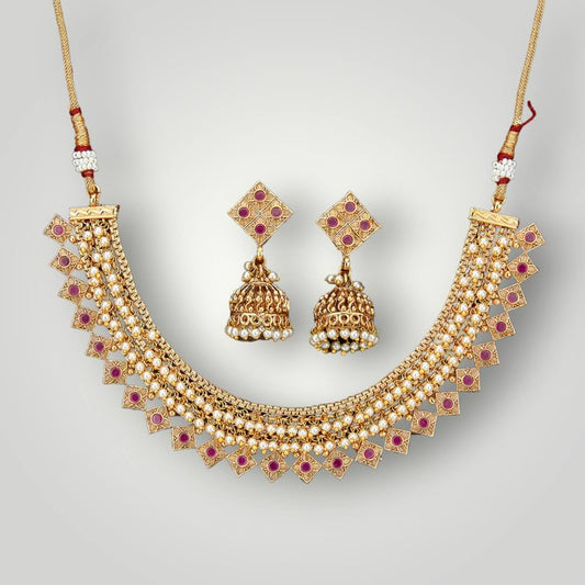 214838 - Antique Gold Plated Classic Style Necklace Set