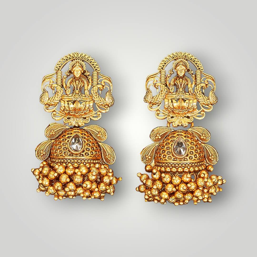 215056 - Antique Matte Gold Plated Jhumki Style Earring