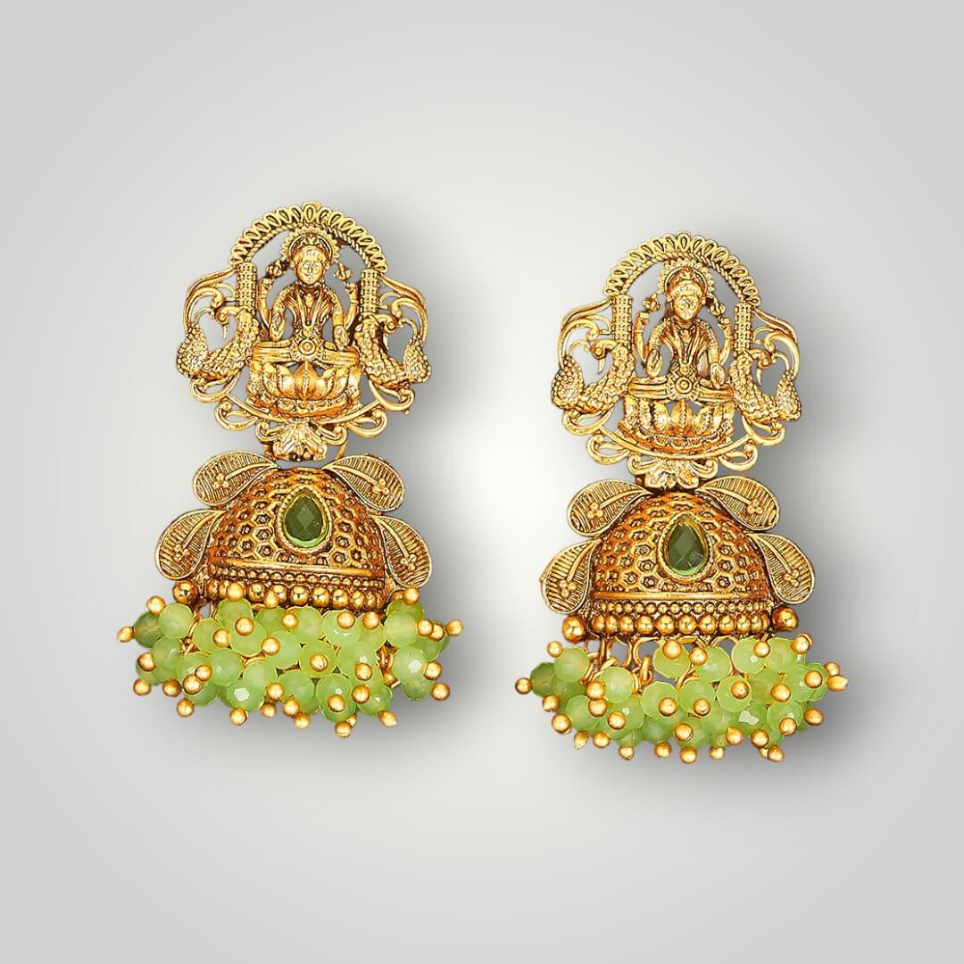 215056 - Antique Matte Gold Plated Jhumki Style Earring