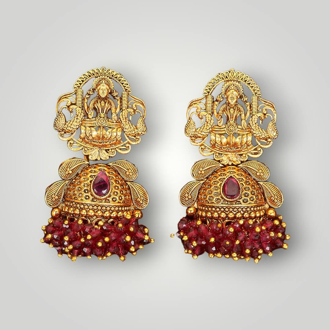 215056 - Antique Matte Gold Plated Jhumki Style Earring