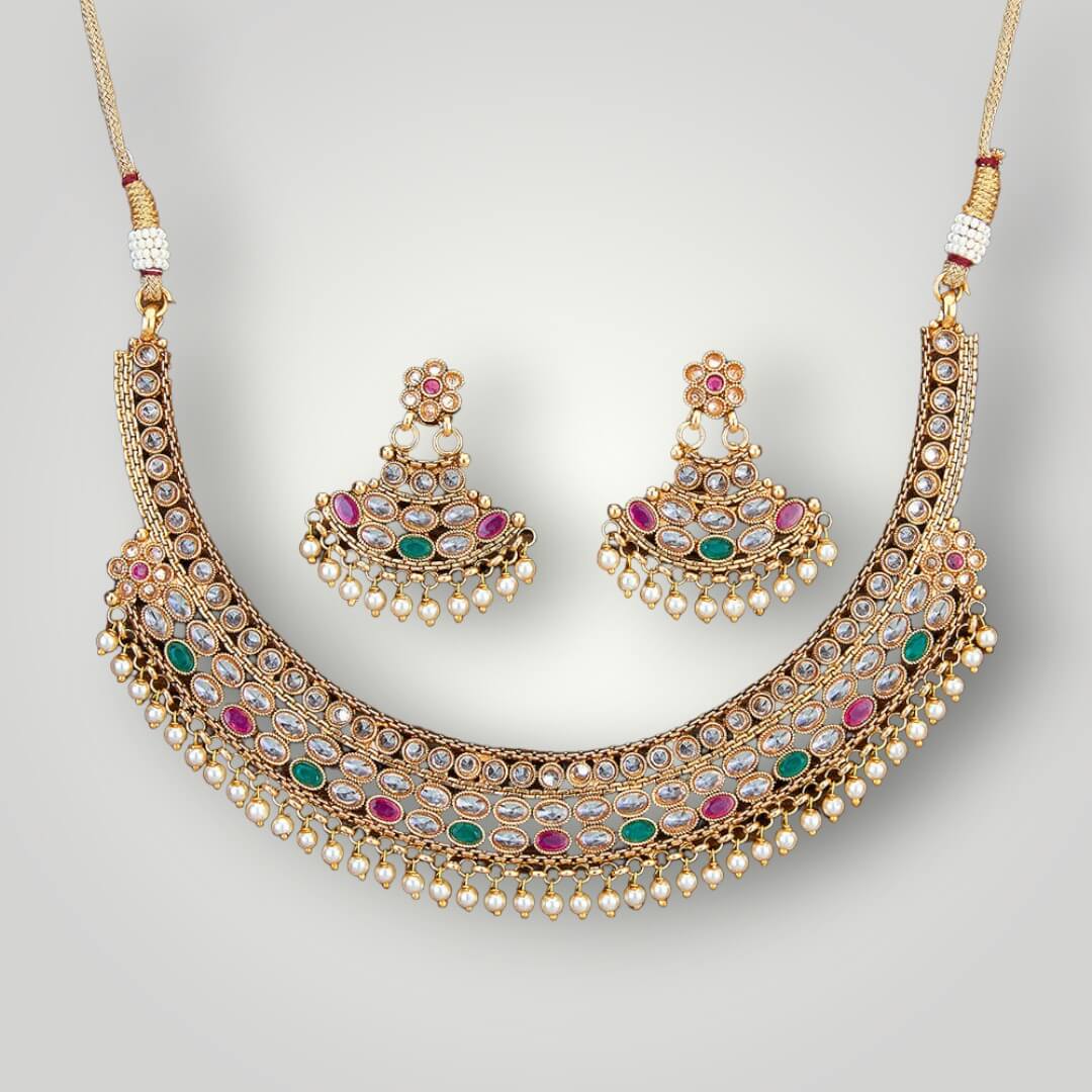 215080 - Antique Gold Plated Pearl Style Necklace Set