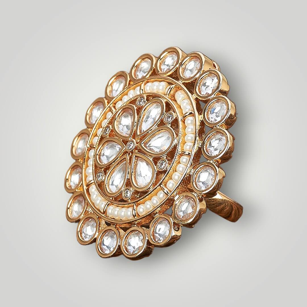 301717 - Kundan Gold Plated Classic Style Finger Ring
