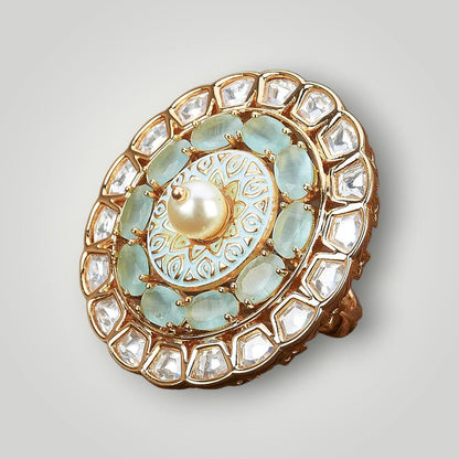 301718 - Kundan Gold Plated Classic Style Finger Ring