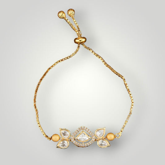 350913 - Kundan Gold Plated Adjustable Classic Style Bracelet