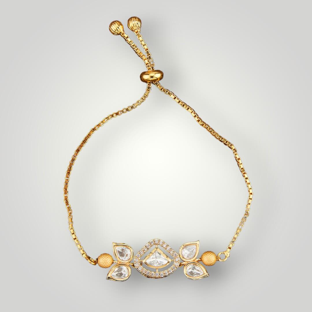 350913 - Kundan Gold Plated Adjustable Classic Style Bracelet