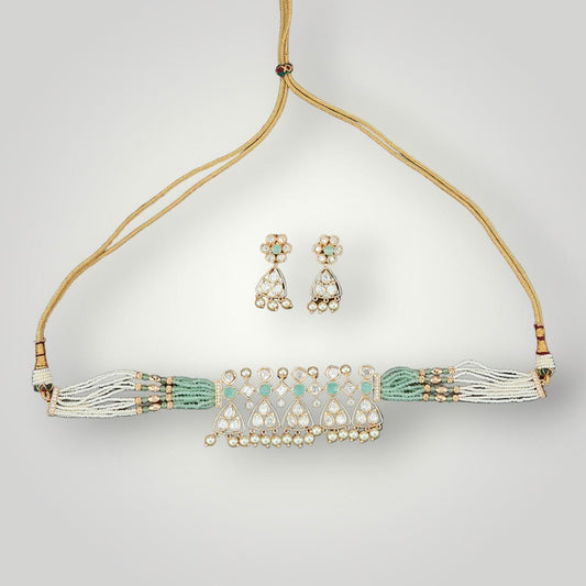 350942 - Kundan Gold Plated Mala Style Necklace Set