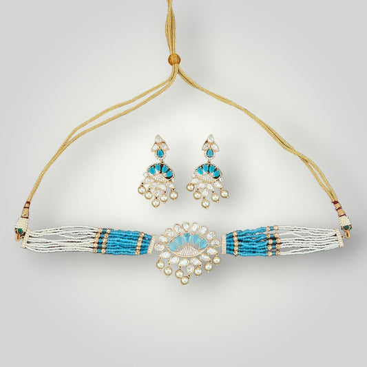 350943 - Kundan Gold Plated Mala Style Necklace Set