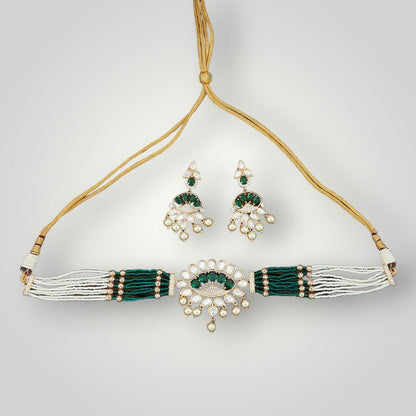 350943 - Kundan Gold Plated Mala Style Necklace Set