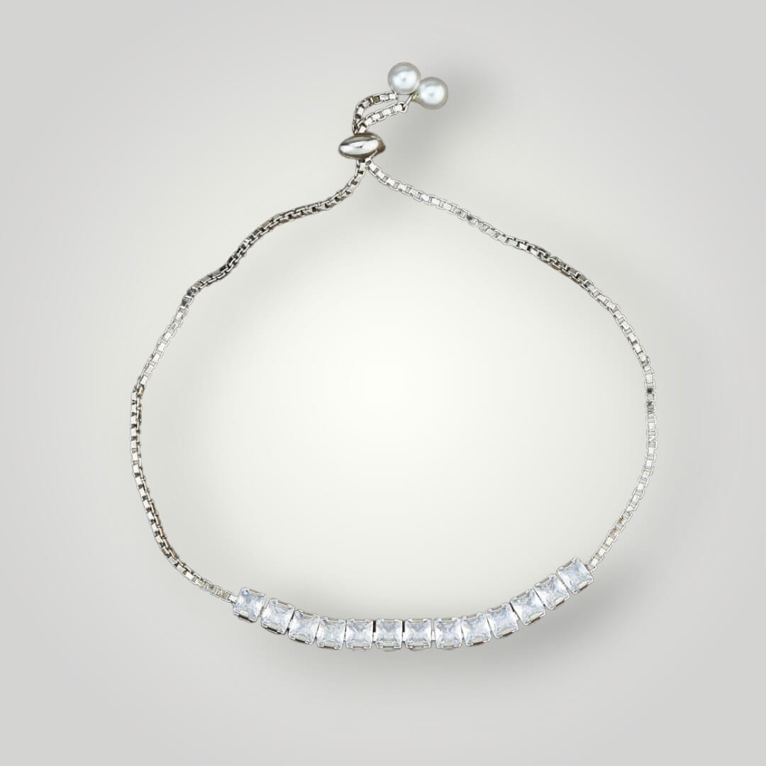 415348 - AD Rhodium Plated Adjustable Classic Style Bracelet
