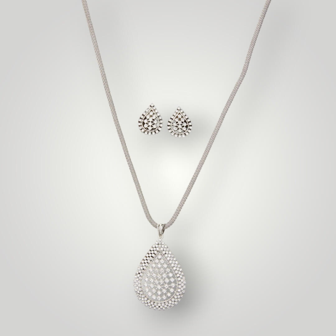 421693 - AD Rhodium Plated Classic Style Pendant Set