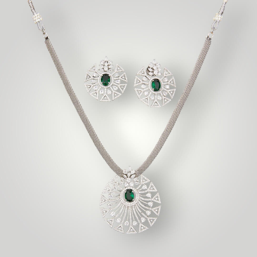 423463 - AD Rhodium Plated CZ Style Pendant Set