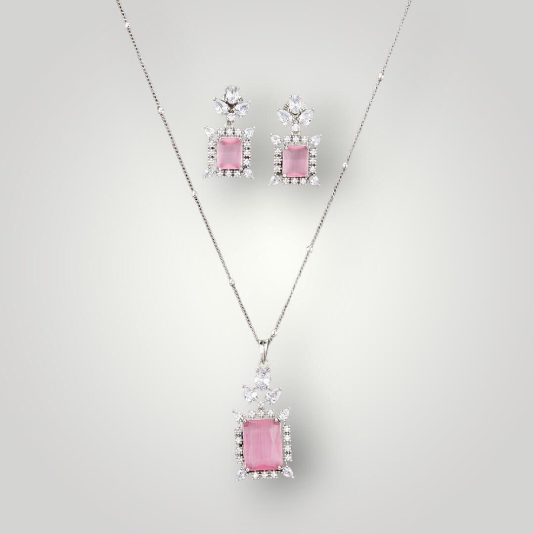 424063 - AD Rhodium Plated CZ Style Pendant Set