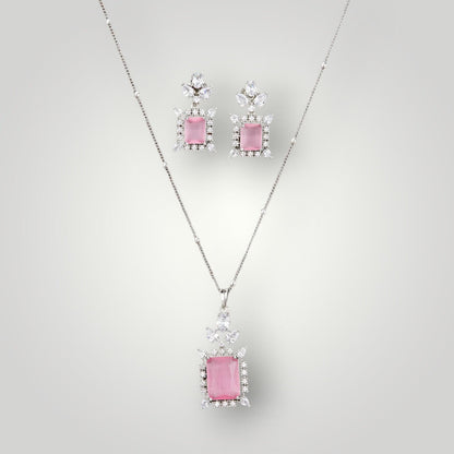 424063 - AD Rhodium Plated CZ Style Pendant Set