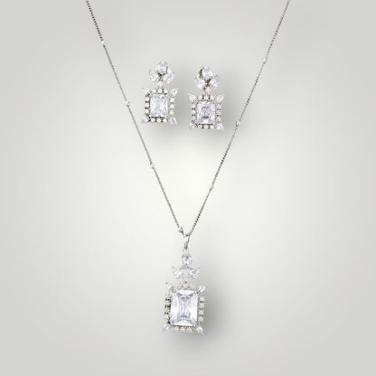 424063 - AD Rhodium Plated CZ Style Pendant Set